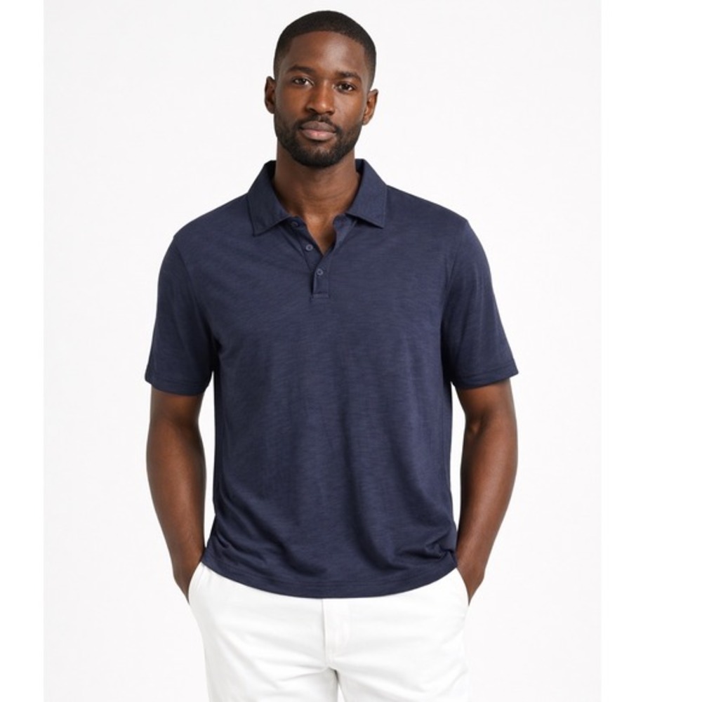 Perry Ellis‎ Mens Navy Blue Slub Cotton Short Sleeve Polo Shirt M Preppy 88-51